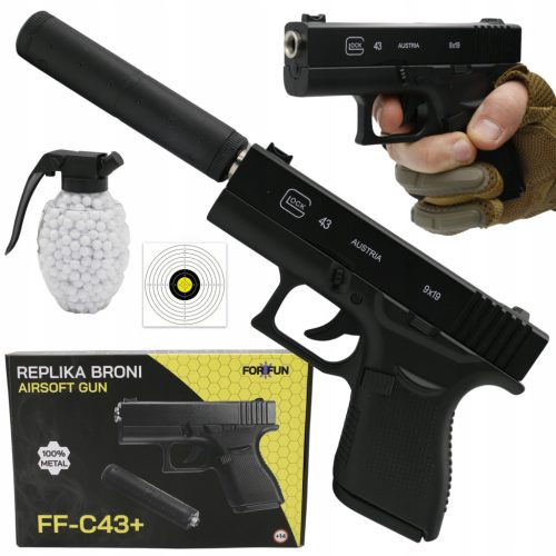 Plastični balistički pištolj Glock Metal s prigušivačem Asg 6mm Free Balls