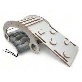   Dječja drvena Montessori ljuljačka + sivi jastuk + zid + tobogan