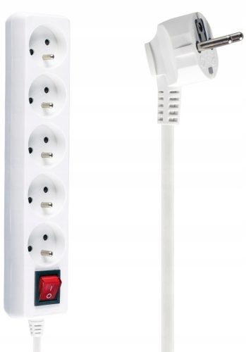 Libox produžni kabel s prekidačem, 5 utičnica, 1,5 m, bijeli