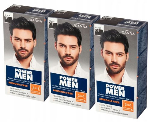Zestaw za bojenje kose i brade za muškarce Joanna Power Men Color Cream 3u1 01 Crna 100g