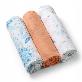    Babyono pelena od muslina, 3 kom. - 70 x 70 cm - nijanse plave