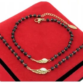   ELEGANTNI SET CRNIH BISERA SA KRILIMA, CIRKONOM I ČELIKOM 316
