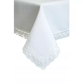   Stolnjak otporan na mrlje s čipkom 160x340 cm, bijeli, luksuzni i plamoodporni stolnjak od poliestra s bawełnianom koronkom. Idealno za moderne domove, hotele i restorane. Izuzetno kvalitetan i elegan