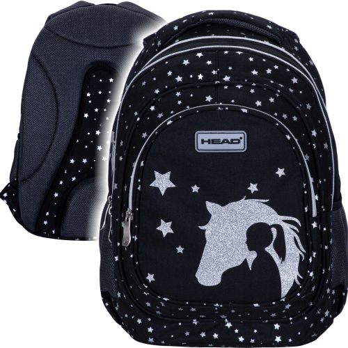 Head crni školski ruksak za 1. razred SILVER DREAM 3 pretinca GLITTER HORSE