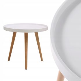 Stolić za kavu, bijeli, okrugli stol, 50 x 50 x 44 cm