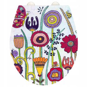   WC sjedalica s cvijećem i šarenim biljkama za kolorističku kupaonicu