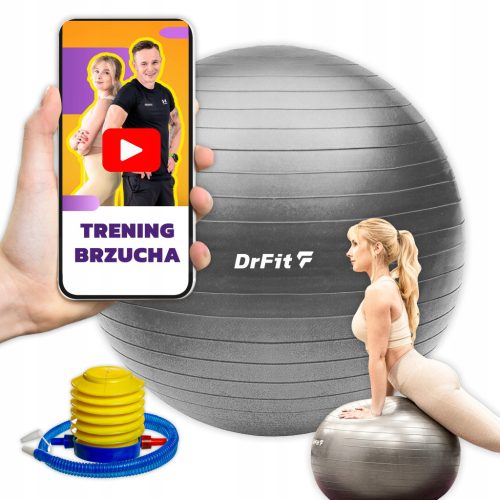  DrFit Gym lopta za rehabilitaciju s pumpom, 75 cm, siva