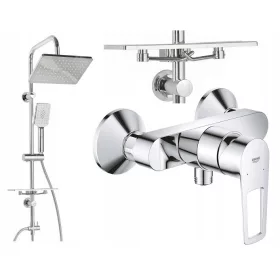   Grohe BauLoop jednoručna zidna slavina za tuš, krom + Invena Nyks nadgradni tuš set