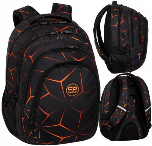CoolPack Drafter Lava 3D školski ruksak s visokim udjelom odjeljaka, crni, Nijanse narančaste, Višebojni, 28 l