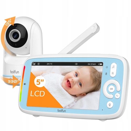 Elektronička bežična baby monitor kamera s 5" LCD zaslonom i 3050mAh baterijom za dugotrajno praćenje vaše bebe. Ova rotirajuća kamera nudi HD kvalitetu s 1/2/3x zumom za detaljno promatranje djeteta.