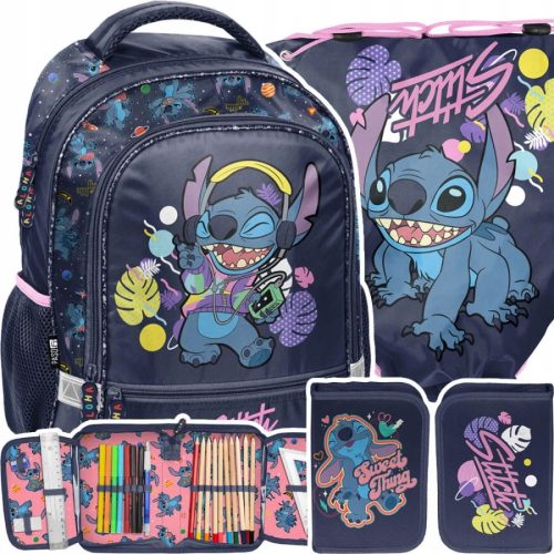 Paso školski ruksak Lilo i Stitch za djevojčice s više odjeljaka Shades of purple, Shades of blue, Multicolor 19 l + 2 dodatna proizvoda