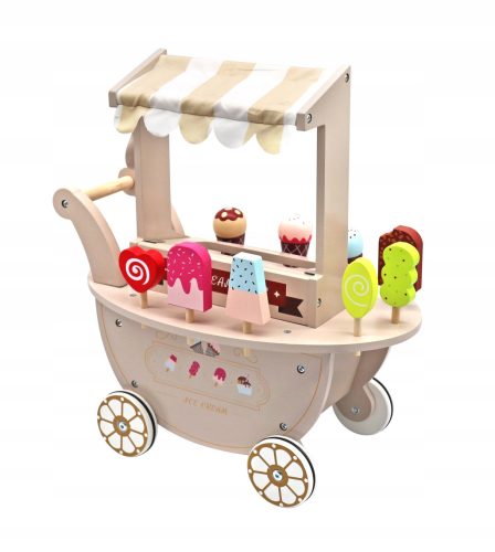 Dječja Drvena Sladoledarnica na KOTAČIMA Kinderlly Ice Cream Money Bež