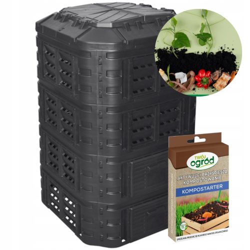 Komposter za vrt - Komposter 1-komorni Patrol group 1120 l crni + Organsko, prirodno gnojivo Your Garden granule 0,1 kg