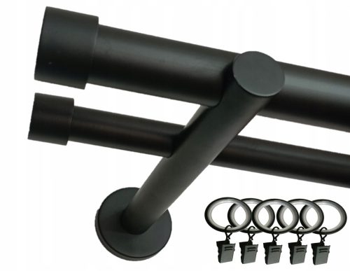 Karniša za prozore s dvostrukim šipkama fi 25+19mm duljine 140 cm - Crna mat