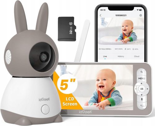 Elektronička video nadzorna kamera ieGeek za bebe s rotacijskom funkcijom i 32GB memorije