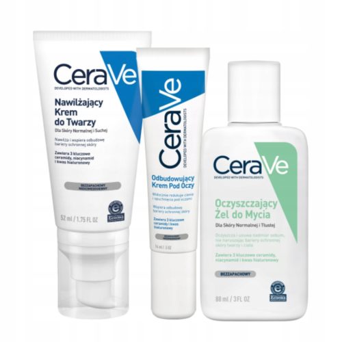 CeraVe Set za Njegu Kože s Kremom za Oči, Hidratantnim Kremom za Lice i Gelom za Pranje