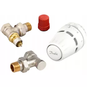   Kutni termostatski set s ventilima i glavom Danfoss Regus®, ventil RA-N i zatvarač RLV-S, bijeli RAL 9016