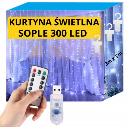 LED SVJETLOSNA ZAVJESA GARLANDA S 300 LED DIODA 3x3 SVJETLA ZA BOŽIĆNO DRVCE DALJINSKI