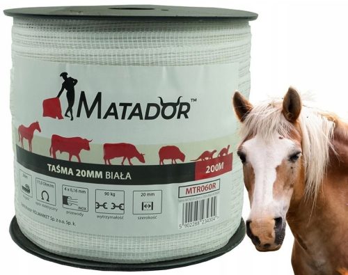 Traka Matador MTR060R za električnu ogradu za konje 20mm x 200m bijela