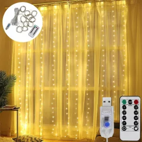   SVJETLEĆA ZAVJESA S 300 LED LAMPICA DALJINSKOM UPRAVLJAČEM GIRLANDA 3x3M