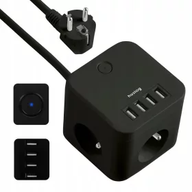 Huslog trakasti produžni kabel 1,5 m, 3 kom utičnice, crni