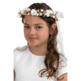 Vijenac za prvu pričest s ružičastim cvjetovima WK25