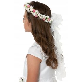   Pričesni vijenac za Prvu Pričest kao žive bijelo-roza vijenci WK99a