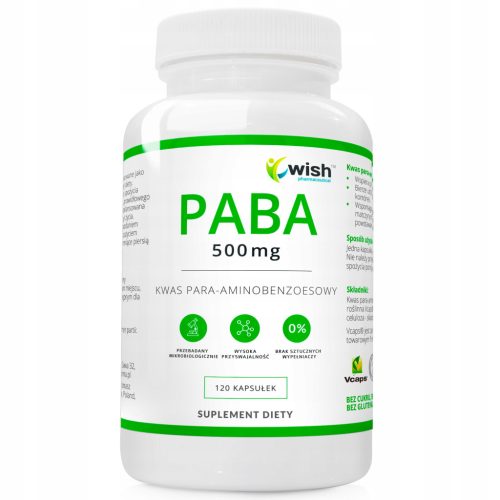 PABA 500mg - Kapsule za mladolikost kože i kose, Vege, 120 kapsula