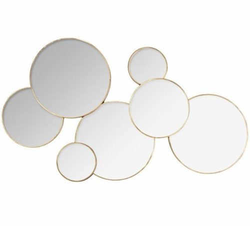 Dekorativno zidno ogledalo Edge, okruglog oblika, zlatni metalni okvir, 610 x 370 mm