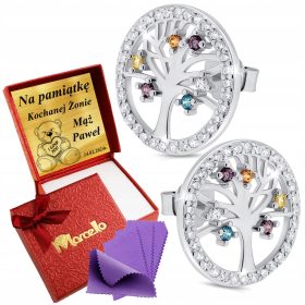   Srebrne naušnice Drvo sreće Srebro 925 Cyrkon AAA Gravura + BESPLATNO