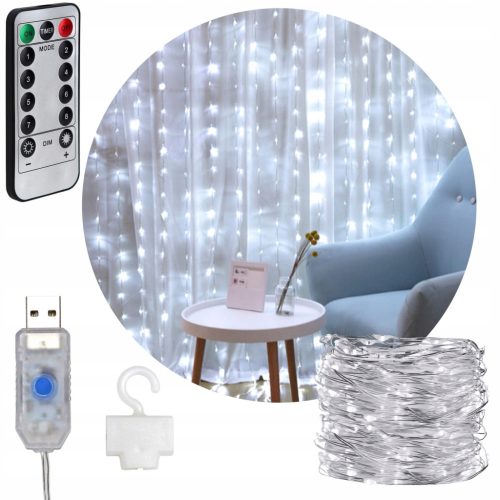  SVJETLESNA ZAVJESA 300LED LAMPE DALJINSKI GIRLAND 3x3m HLADNO BIJELA