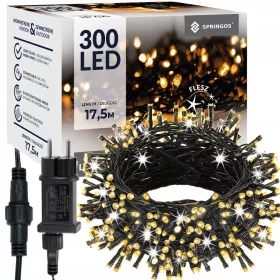   Ljetna čarolija: Vanjska zavjesa božićnih svjetala Springos® sa 300 LED dioda - Toplo bijela flash