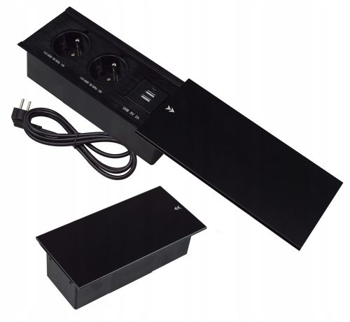 GNIAZDO S DVIJE UTIČNICE I DVA USB-A, ZA NAMJEŠTAJ, S IZVLAČENJEM, KLIZNO, CRNO