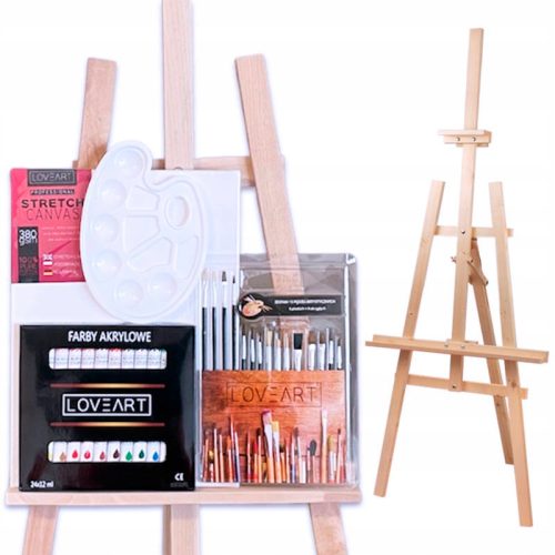 Ljubavno umjetnički set s drvenim stalakom za slikanje Akrilne boje 24x12ml Kistovi Paleta