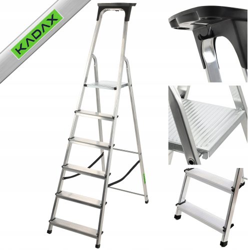 KADAX Aluminijske Kućne Ljestve 6 Stopnji 125kg Sklopiva Półka + Kuka