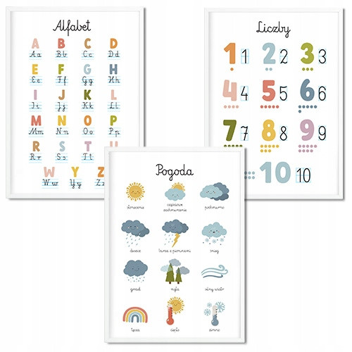 Edukativni set od 3 plakata 30x40 cm sa različitim dizajnima Abecede Montessori brojeva