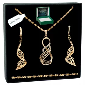   Elegantni Zlatni Set Nakita za Žene s Singapurskim Lančićem + Privjeskom + Naušnicama Grčkog Uzorka