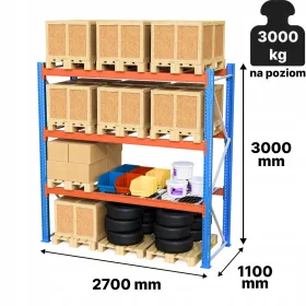 Metalni skladišni regal visok 3 metra za 12 paleta