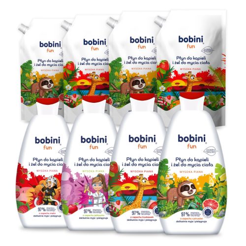 BOBINI FUN Dječji tekući sapun za kupanje 500ml + punjenje 500ml 4+4