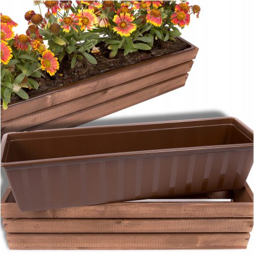  Eco Deco saksija 60 cm x 14 x 15 cm, drvo, nijanse smeđe i bež