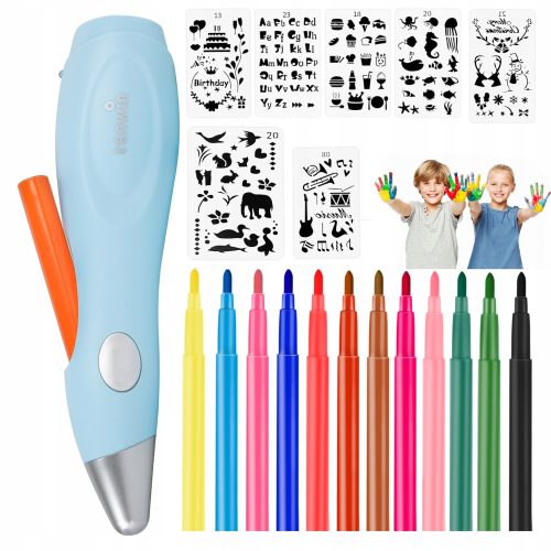 SET ZA SLIKANJE UZ POMOĆ AIRBRUSH DŽEPNOG PERA + 7 kartica sa šablonama + 12 boja