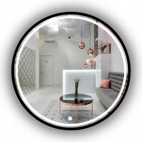   LED SVJETLJENO OKRUGLO OGLEDALO U CRNOM OKVIRU 70 CM ZA KUPAONICE