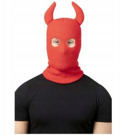 Diabelska Kominiarka z rogami Smiffys, crvena maska za lice