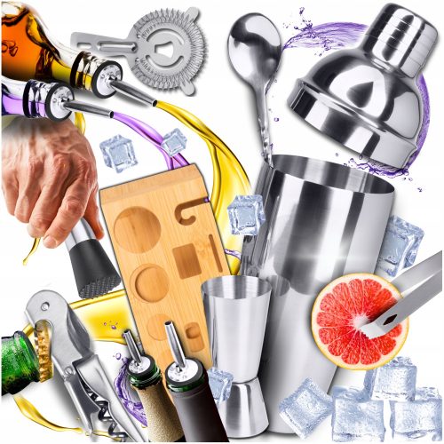 Barmen set za koktele, 12 kom. shaker 750 ml muddler jigger stalak za sito
