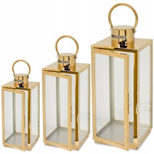 Lampioni Sevico Set 3 Komada, Metal, Staklo, 63 cm Zlato