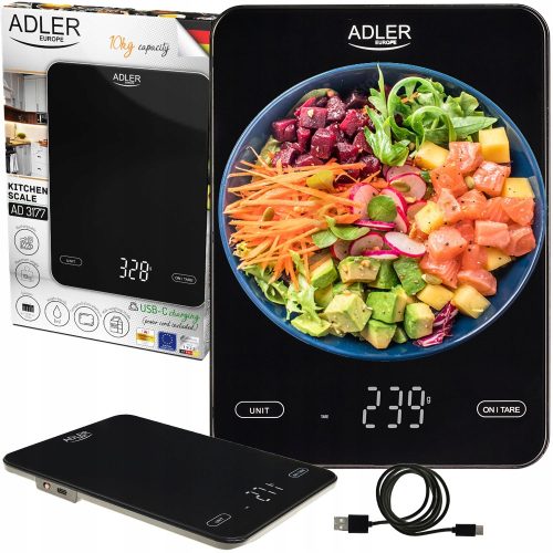 Kuhinjska vaga Adler AD3177B s LED dodirnim zaslonom i USB punjenjem 10 kg