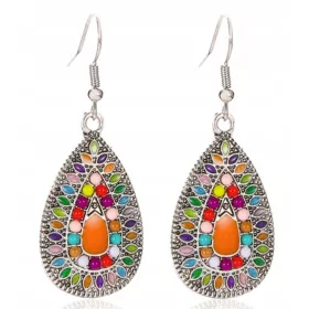   Boho naušnice u obliku suze s ugraviranim višebojnim antiknim srebrom 50 mm