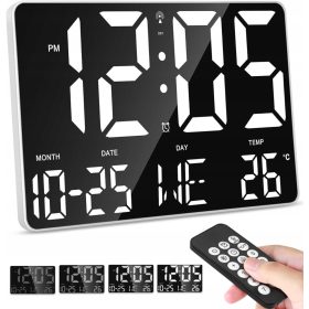    DIGITALNI ELEKTRONIČKI ZIDNI SAT S DALJINSKIM UPRAVLJAČEM TEMPERATURA DATUM LED ALARM