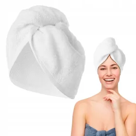   TURBAN ZA KOSU 70 x 20 cm - Bijeli pamučni frotir za sušenje kose