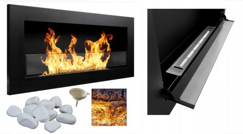 Biokamin za zid Archikart Slim 90x40 cm crni mat s nagibnim staklom i palnikom